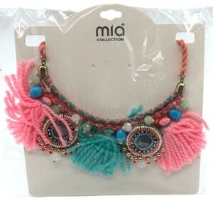 Mia Collection Colorful Necklace Pom Poms Beads Boho Tassel Mirror Rope Chain